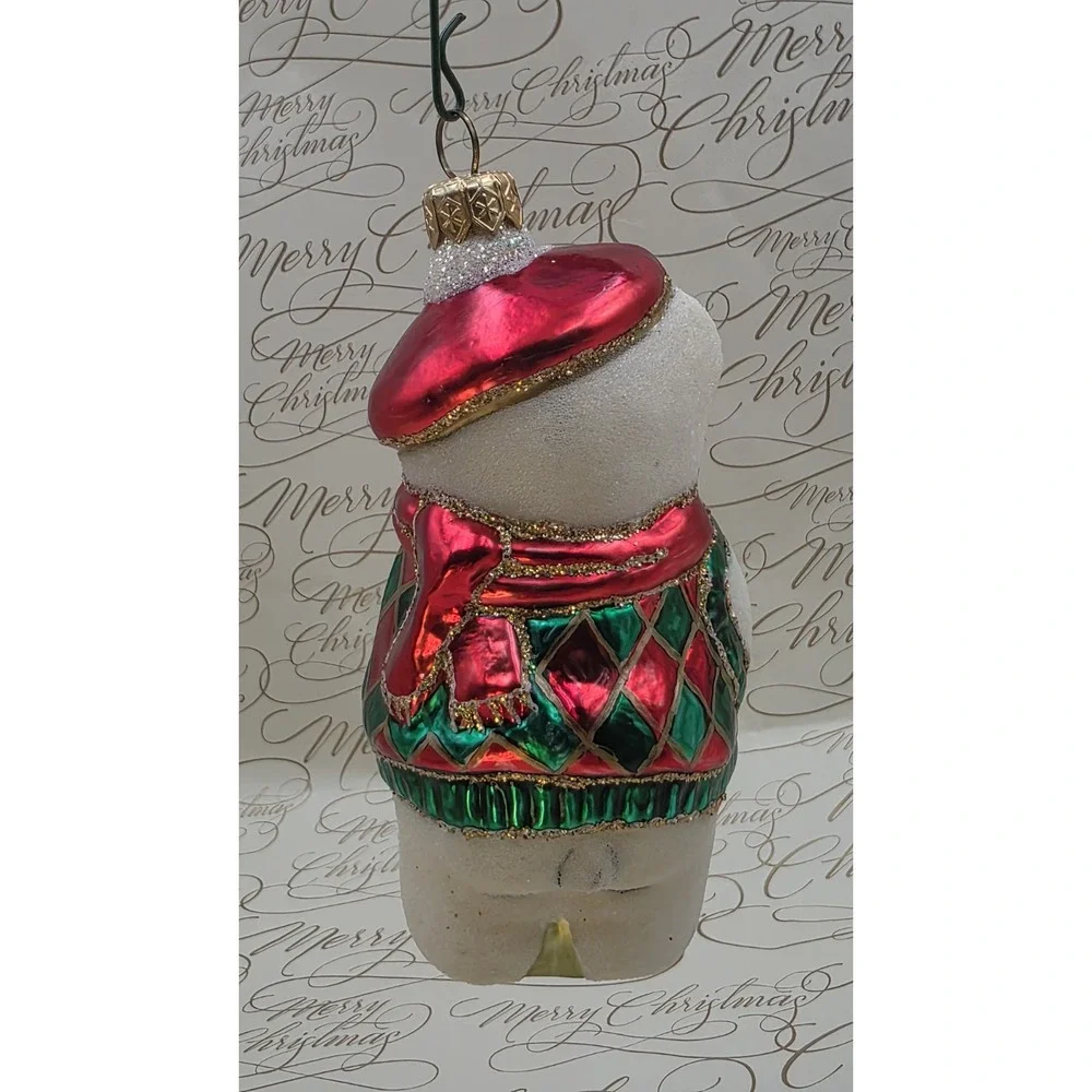 2 Polar Bear Christmas Ornaments Golf Winter Scarf Blown Glass Hand‎ Painted
